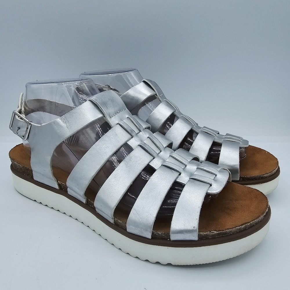 London Underground Raven Silver Strappy Sandals size 9